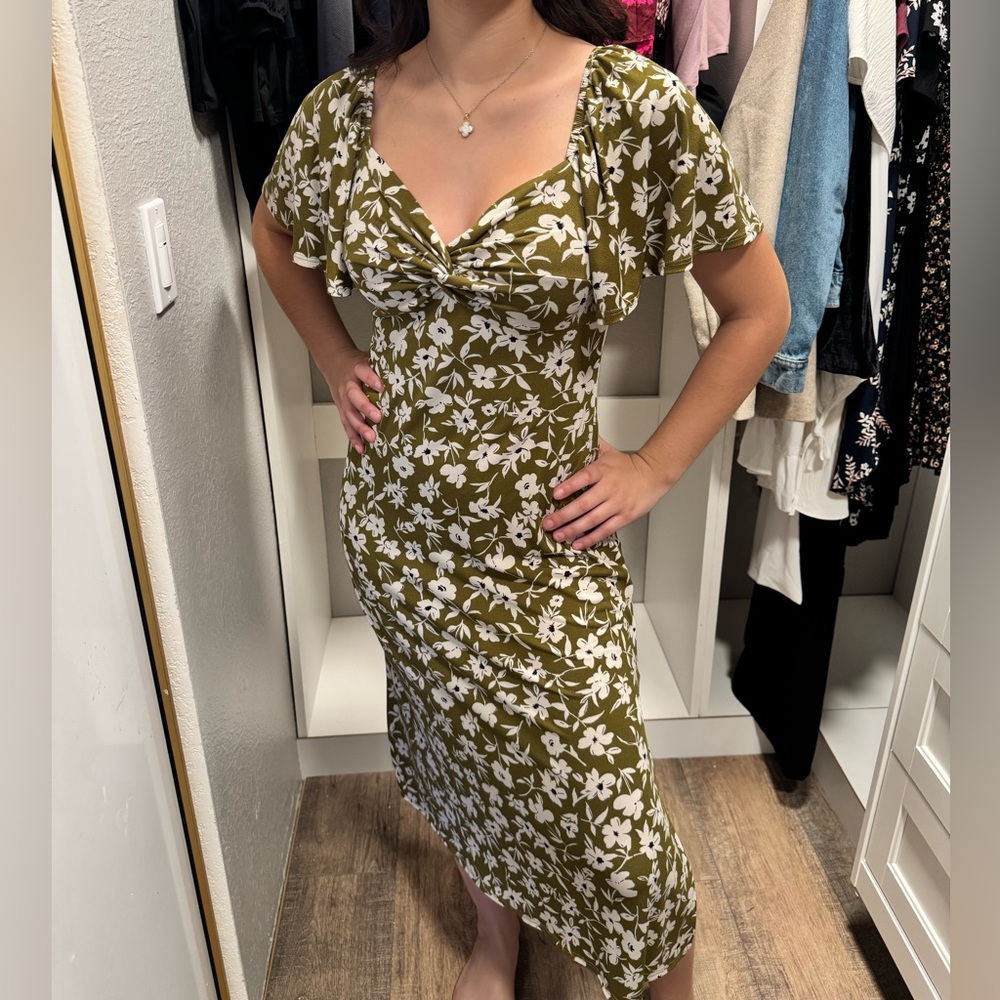 Lush Floral Flutter Sleeve A-Line Dress